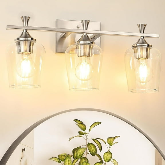 ROSYNEY Vanity Lights, Modern Electroplated Silver Bathroom Light Fixtures with Clear Glass Shades, E26 Base