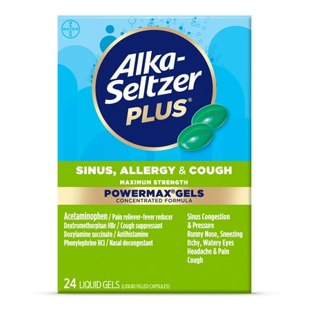 Alka-Seltzer Plus Powermax Severe Sinus, Allergy & Cough Medicine, Liquid Gels, 24 Count