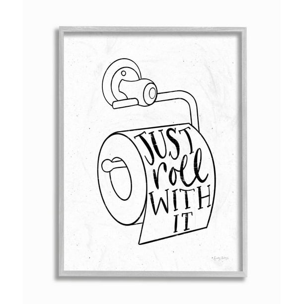 Stupell Industries Just Roll With It Toilet Bathroom Humor Word Pun