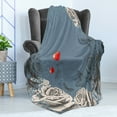 thumbnail image 4 of Floral Soft Flannel Fleece Throw Blanket, Grunge Rose Petals and Butterflies Red Hearts Love Valentines Vintage Design, Cozy Plush for Indoor and Outdoor Use, 70" x 90", Slate Blue Grey, by Ambesonne, 4 of 5