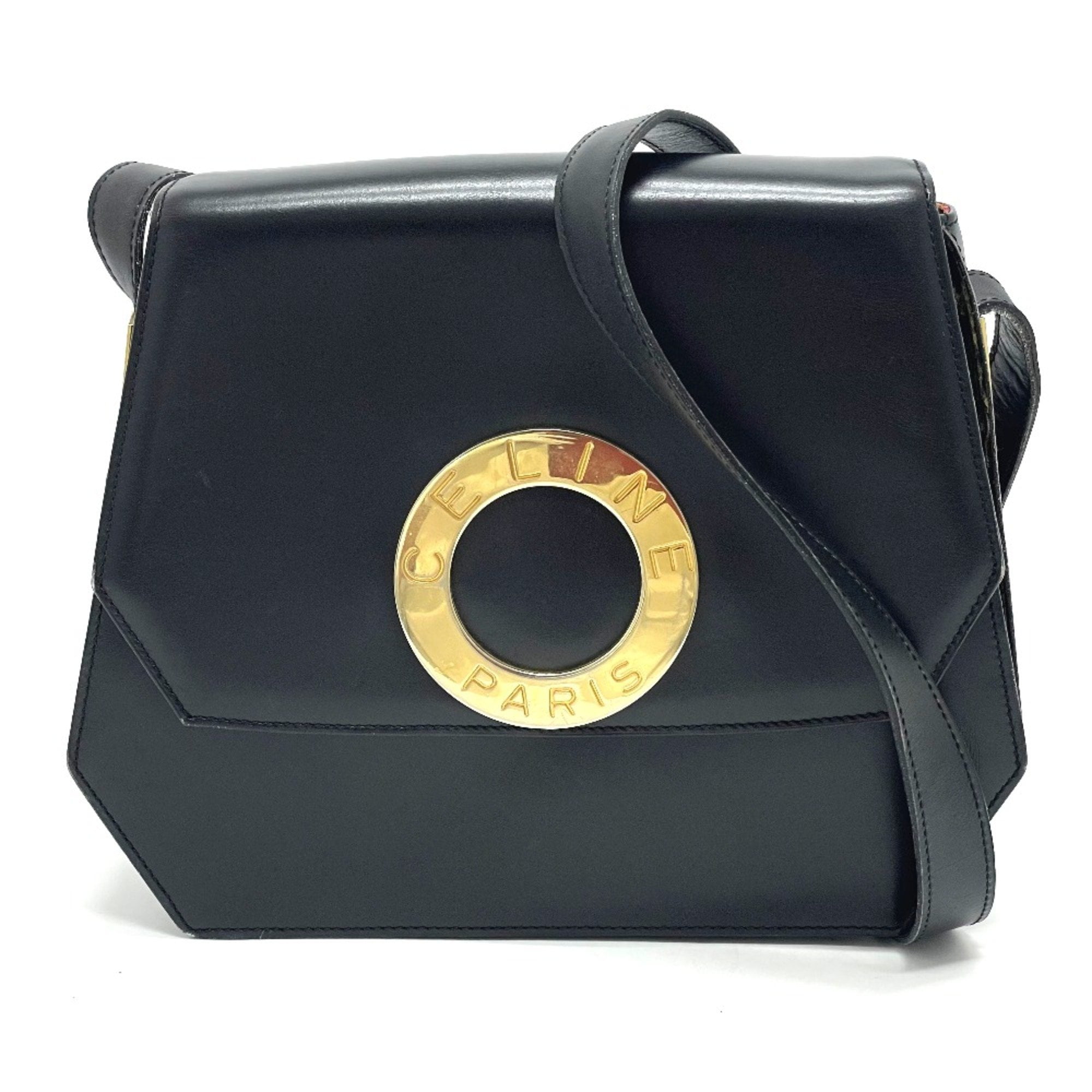 Pre-Owned CELINE Logo Accordion Shoulder Bag in Leather, Black