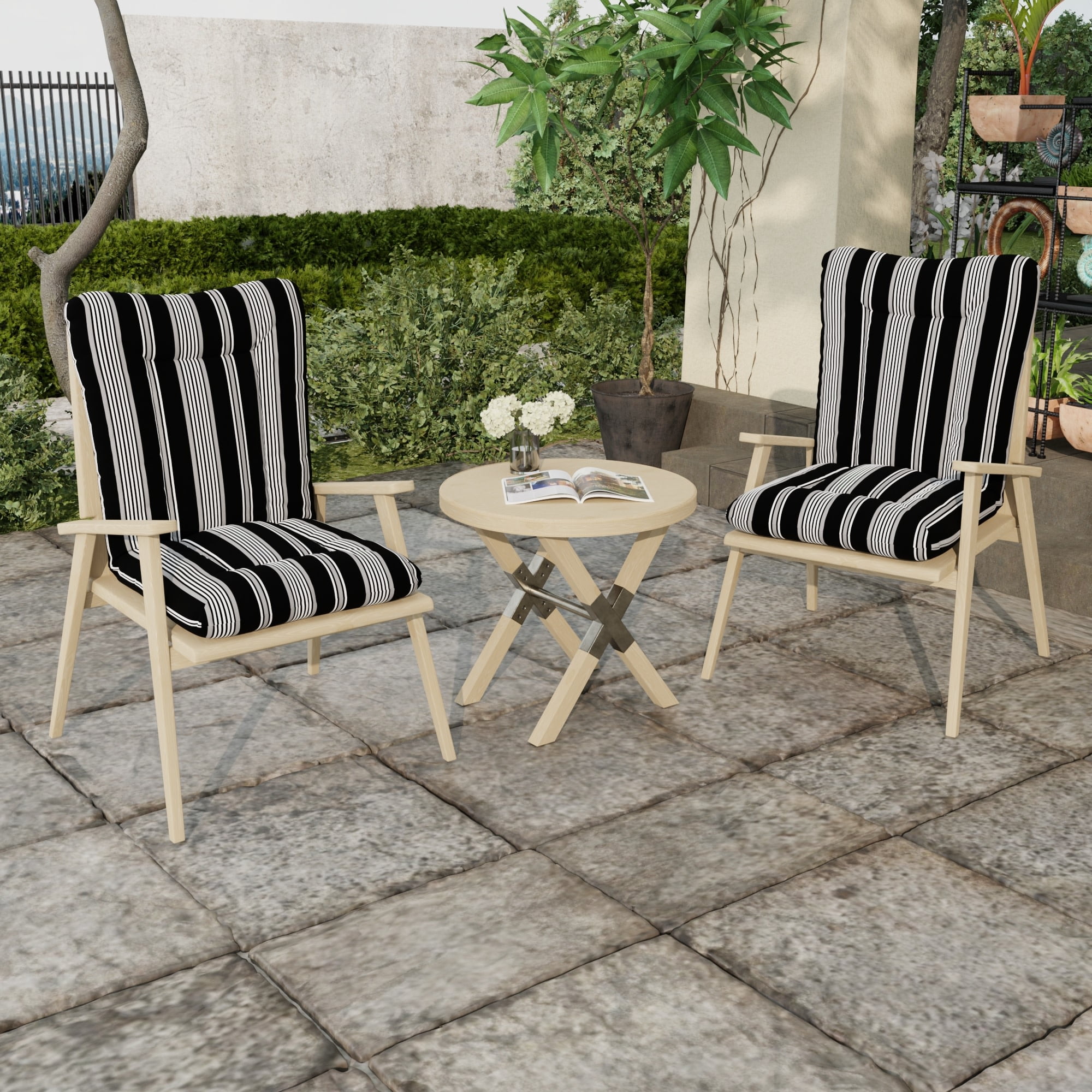 Jordan Manufacturing 38" x 21" Reeder Black Stripe Rectangular Outdoor Wrought Iron Chair Cushion with Ties and Hanger Loop