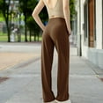 thumbnail image 5 of Women's High Waisted Wide Leg Lounge Pants with Drawstring and Pockets - Small, Brown, 5 of 6