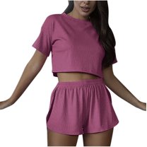 2 Piece Sets for Women Fashion Casual Solid Color Short-sleeved Shorts Set Short-sleeved Crew-neck Top/shirt Set