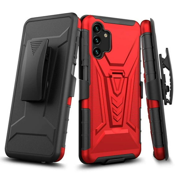 Bemz Phone Case for Galaxy A14 5G with Slim Fit Heavy Duty Construction Shockproof Rugged Magnetic Metal Kickstand Cover (Titanium Red)