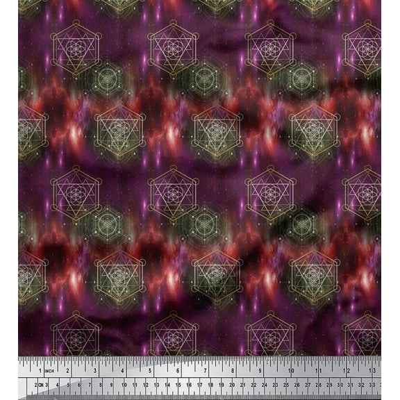 Soimoi Purple Rayon Fabric Scared Geometric Galaxy Printed Fabric 1 Yard 42 Inch Wide