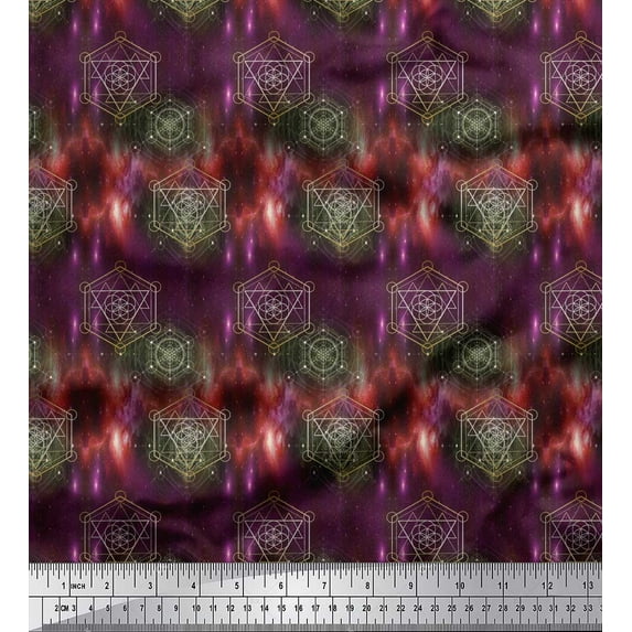 Soimoi Purple Cotton Voile Fabric Scared Geometric Galaxy Print Fabric by the Yard 42 Inch Wide