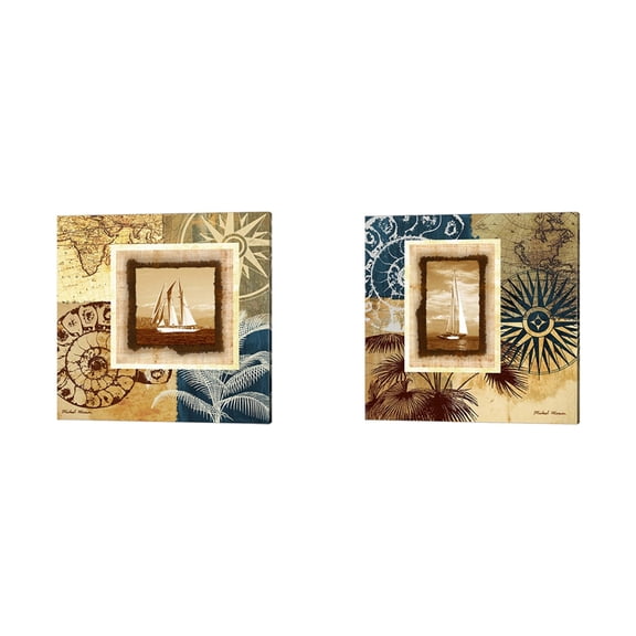 Sailing the Seas by Michael Marcon Canvas Art Set of 2 14 inch X 14 inch Each