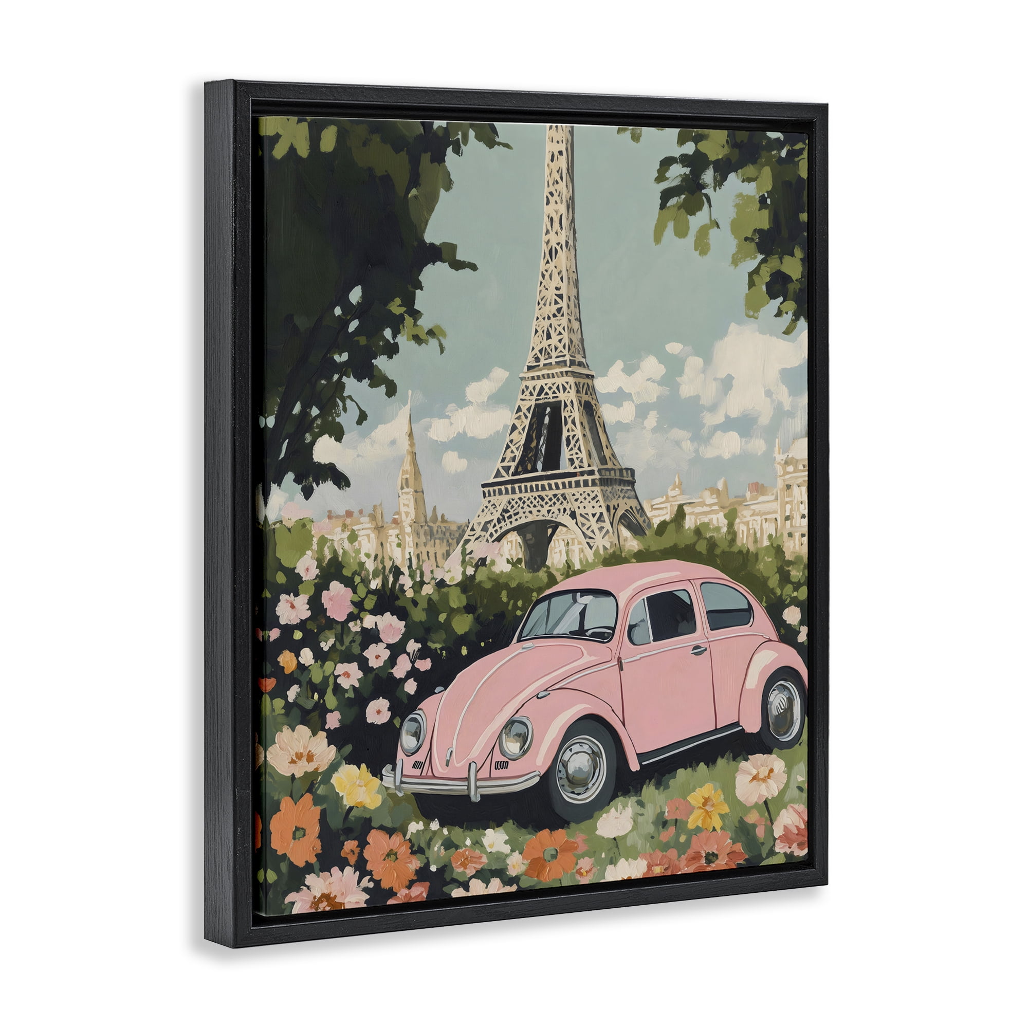 Stupell Industries Paris Pink Car in Bloom Black Framed Floater Canvas Wall Art, design by The Prints Vibe