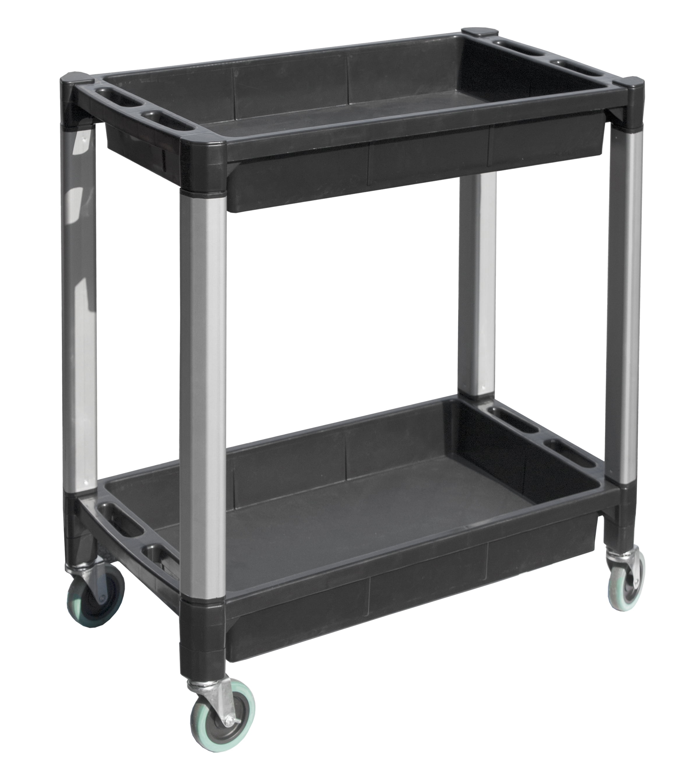 Plastic 2 Flat Shelf Service & Utility Cart 5" Rubber Caster 44” x 25-1/2” 