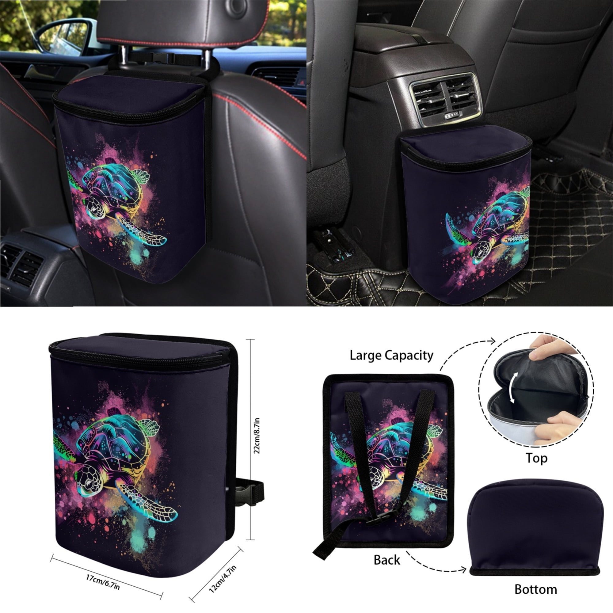 Yuyamidu Colorful Sea Turtle Car Seat Covers Set 15 PCS Car Front Rear Seat Cover Steering Wheel Cover Seat Belt Covers Trash Bin Air Vent Storage Bag Rear View Mirror Cover Coasters Key Chain