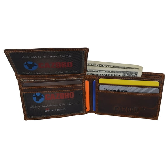 Small Mens Crazy Horse Leather Slim Bifold Card ID Wallet by Cazoro