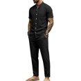 thumbnail image 2 of hotojiny Mens 2 Piece Outfits Casual Summer Vacation Beach Wear Classic Fit Button down Shirt with Straight Leg Pants Set(Black,Small), 2 of 7