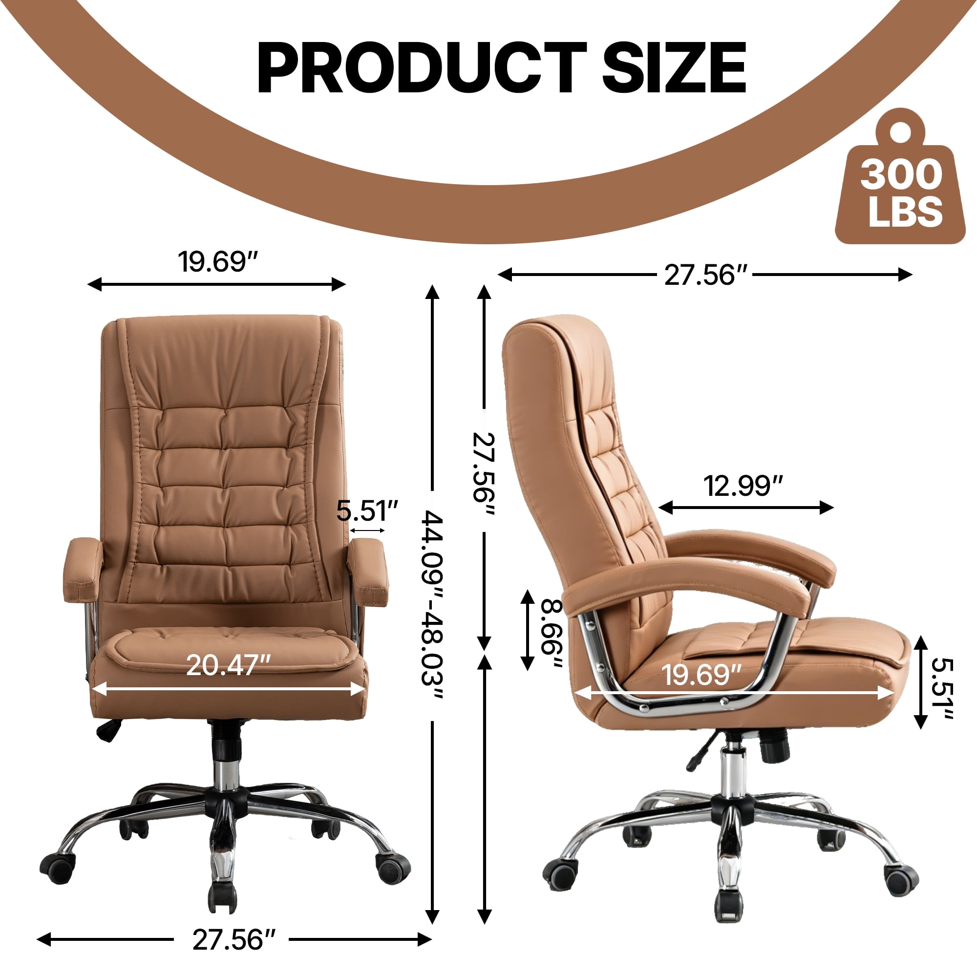 MOONMISS Executive Office Chair Adjustable Leather Chair High Back Swivel Office Desk Chair with Padded Armrest for Home Office,Camel