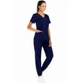 thumbnail image 2 of Minty Mint, Women's, Solid Stretch Medical Uniform Scrub Set V Neck Top Cargo Tapered Jogger Pants, Indigo Blue, XS, 2 of 5