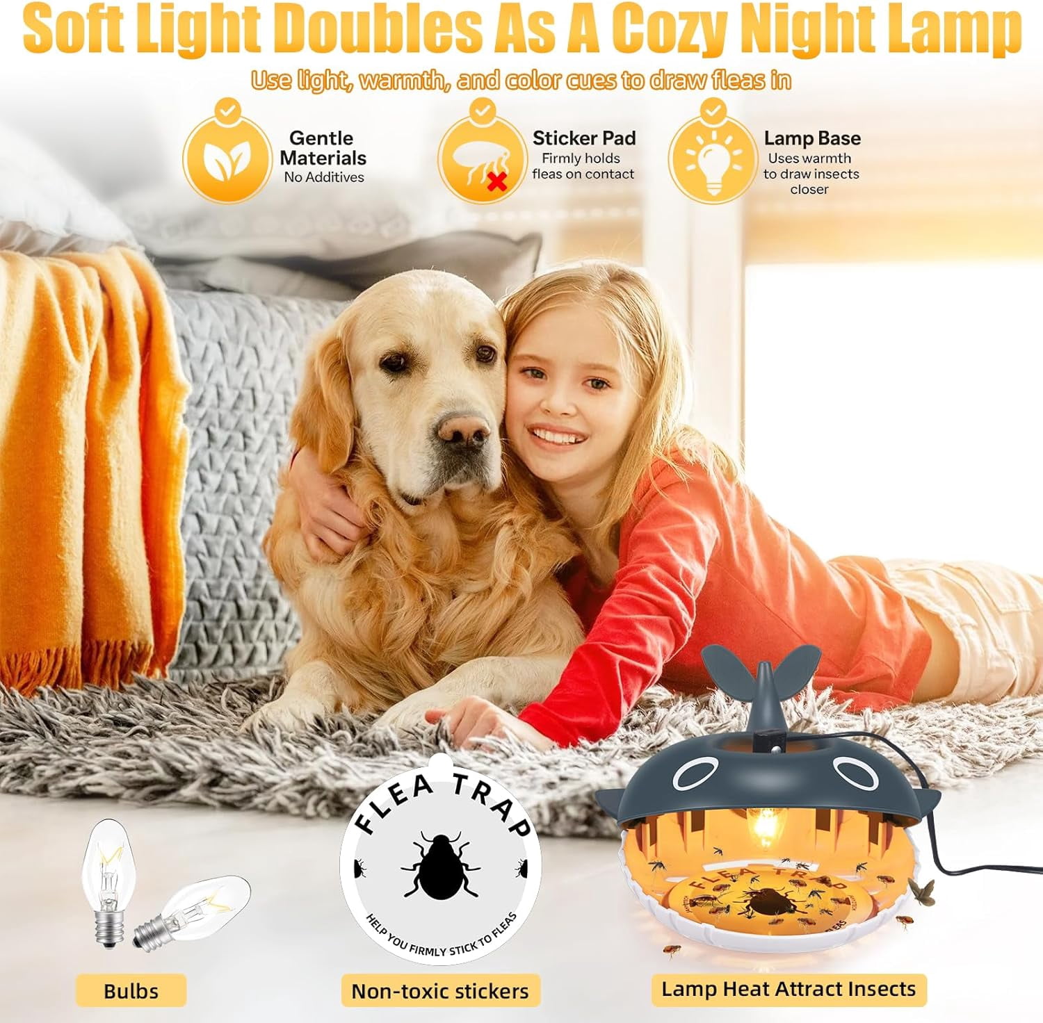 Jinyi 4 Packs Flea Traps for Inside Your Home, Flea Trap Carpet Insect Killer Pest Control Trapper with 16 Sticky Pads