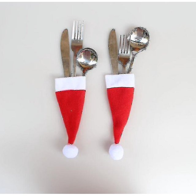 Juego de cubiertos Decoración navideña Sombrero navideño Adorno de botella de vino (rojo) (10 piezas)