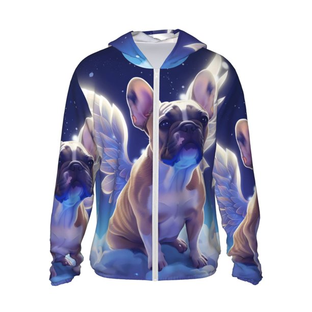 Fotbe Night Sky Winged French Bulldog Chaqueta con Protección Solar UPF 50+ para Hombre y Mujer, Camisa con Capucha y Bolsillos-Small