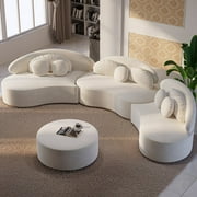 Homary Modern 7-Seat Sofa Curved Sectional Modular Beige Velvet Upholstered with Ottoman for Living Room