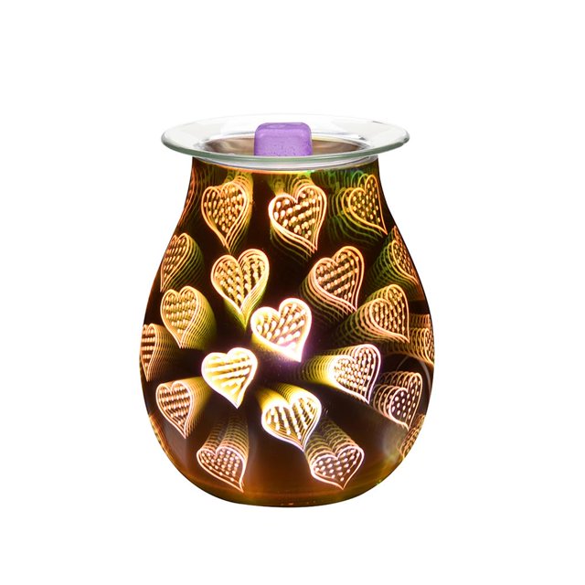 Ounissouiy Lámpara de aromaterapia de vidrio en forma de corazón 3D Lámpara de aroma eléctrica Fusor de cera Luz de noche de aroma esencial para sala de Iluminación navideña No.1 EU Plug Ounissouiy HA027798-01