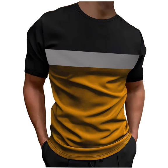 Gyedtr Summer Fall Tops For Men Men's Tops Summer Fall Men's Casual Short Sleeved Color Blocked Round Neck Sports Short Sleeved Round Neck Top/Shirt Casual Shirts