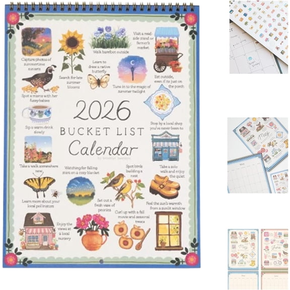 Yippzo 2026 Bucket List Calendar – Inspirational Goal-Setting Hanging Wall Calendar with Monthly Bucket List Activities, for Home Office