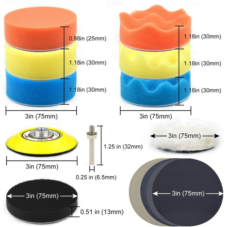 7pcs 3 Inch Polishing Pad Sponge Buffing Pad Multicolor with Polishing  Plate Shank for Automotive Wheel Hub Care Cleaner