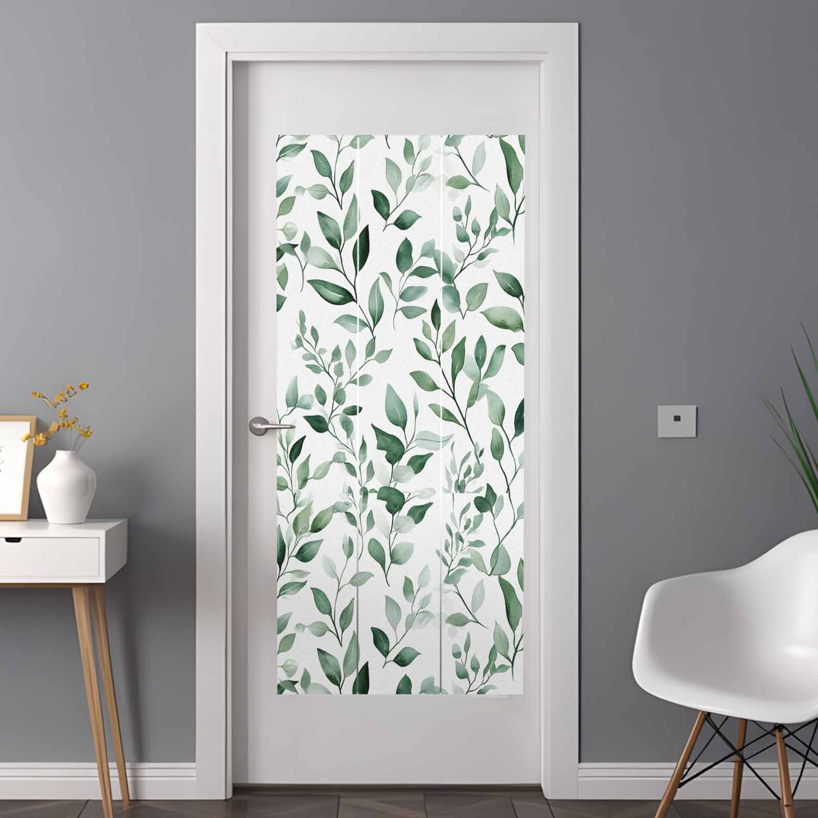 Eucalyptus Leaves Window Privacy Film Watercolor Green Plant Leaf Decorative Glass Window Film UV Blocking Static Cling Non-Adhesive Sticker Covering for Home Door 35.4x78.7 inches