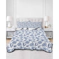 thumbnail image 3 of Blue Coastal Queen Size Down Alternative Comforter, Lightweight Comforter Quilt Bedding Set with Pillow Shams Shell Floral Ocean Retro All Seasons Bed Comforter Duvet Insert 90"x96", 3 of 7