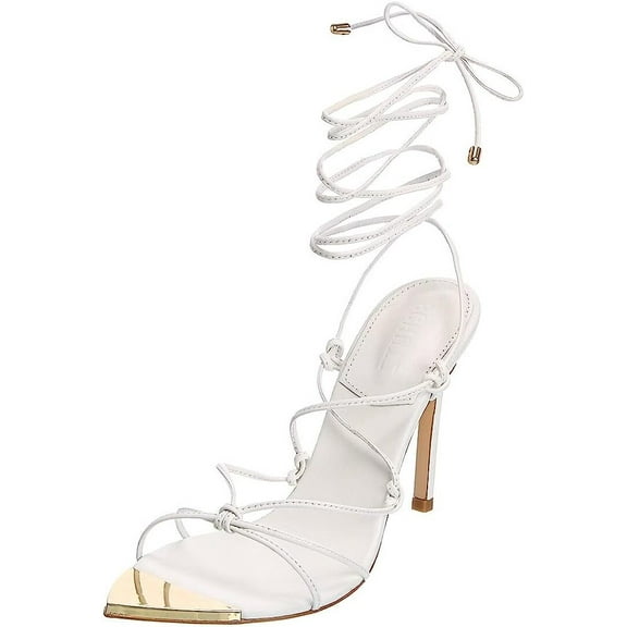 Schutz Hana White Strappy Wraparound Tie Up Open Toe Stiletto High Heel Sandals (5, White)