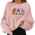 thumbnail image 2 of Women's Casual Crew Neck Sweatshirt Halloween Three Pumpkin Broom Graphic Pullover Vintage Streetwear Top Fall Winter Oversized Sweatshirts Pink L, 2 of 9