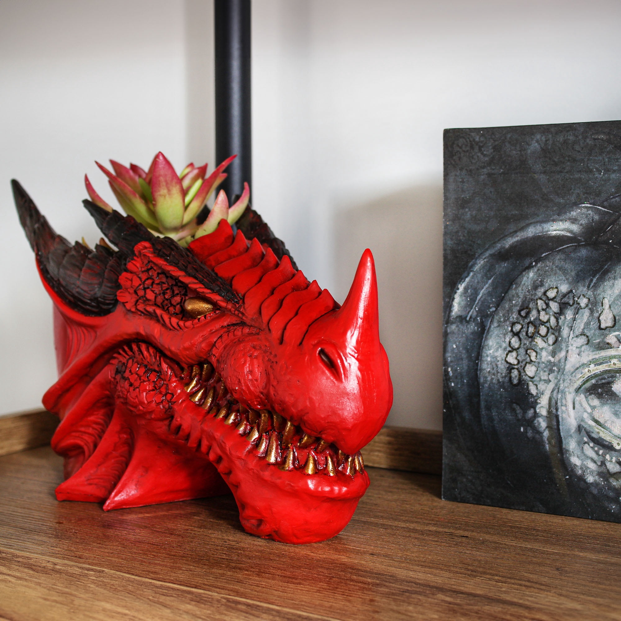 Esterno Dragon Head Planter Pot (11-Inch, Medium); Fantasy Dragon Head Shaped Gardening Container or Home Decor