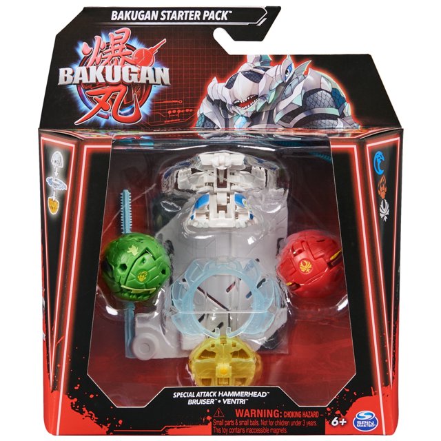 Bakugan Paquete Inicial de 3 Figuras de Acción Giratorias Mantis de Ataque Especial, Dragonoid de Titanio y Trox.