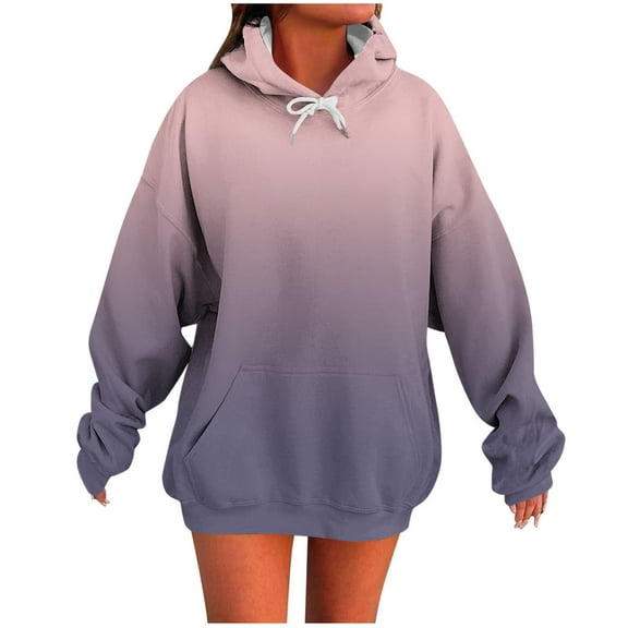 Women's Printed Long Sleeve Hooded Sweatshirt Top Casual Gradient Design Pocket Comfortable Regular Length Pullover Everyday Wear