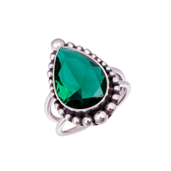 Emerald Simulated Gemstone 925 Sterling Silver Ring, 16X12 mm Pear Gemstone Ring, Green Ring, Christmas Gift, Unique Jewelry Ring, Adjustable Ring V11