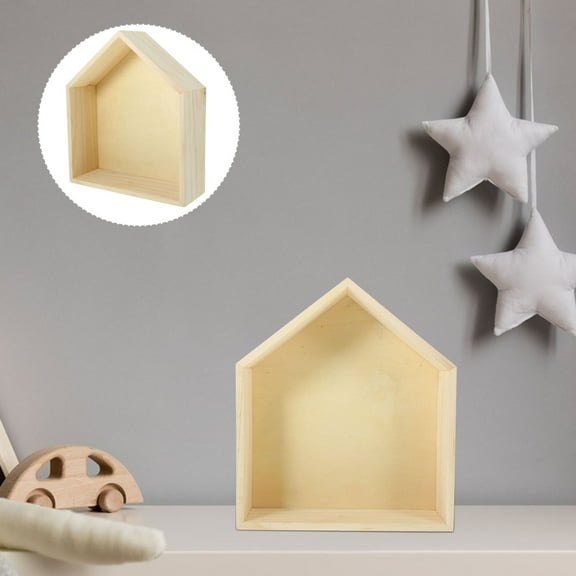 FOMIYES Floating Shelf Wooden Wall Mounted Shelf Wood Bookshelf House Shape Shelf for Bedroom Living Room