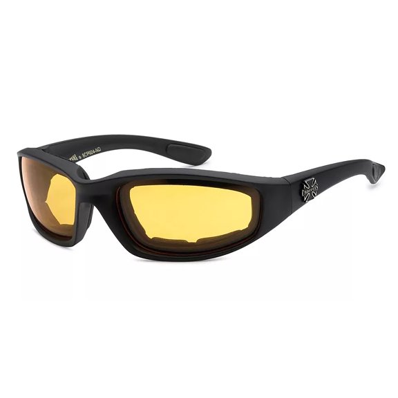 Day Night Driving Riding Chopper Motorcycle Glasses Black Frame with Yellow Lens