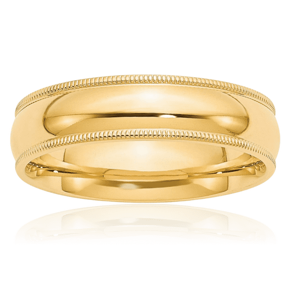 14K Solid Yellow Gold 6mm Milgrain Half Round Comfort Fit Plain Classic Wedding Band Ring
