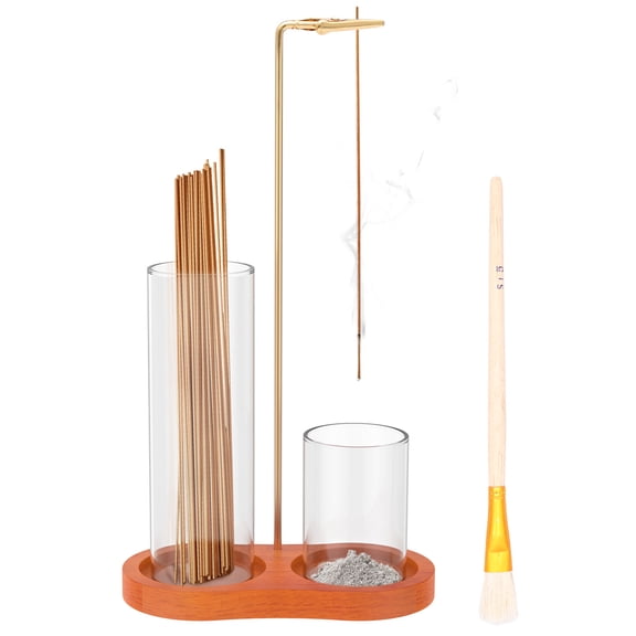 2 in 1 Incense Holder for Sticks with Glass Ash Catcher Anti Ash Incense Burner Holder for Yoga Spa Home Room Decor Includes Brush