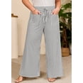 thumbnail image 6 of SHEWIN Womens Plus Size Pants Wide Leg Striped Palazzo Pants Elastic Waist Casual Lounge Trouser with Pockets 1X-5X, 6 of 8