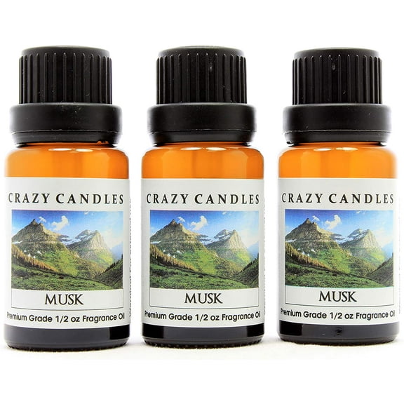 Crazy Candles Musk (Made in USA) 3 Bottles 1/2 FL Oz Each (15ml) Premium Grade Scented Fragrance Oil