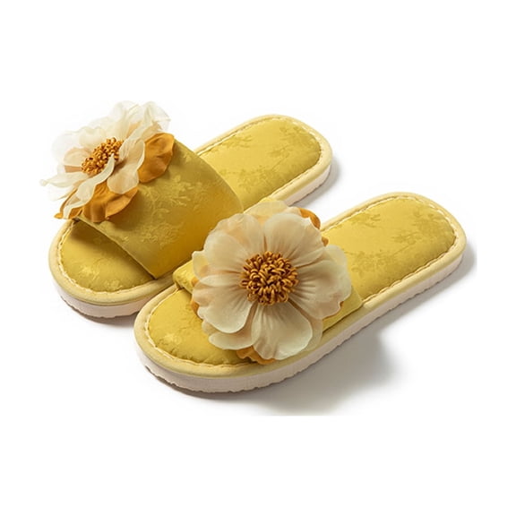 Willtoo Women's Floral Silk Slippers Elegant Open Toe House Shoes Non-slip EVA Sole Indoor Outdoor Summer Slides Breathable Spa Sandals