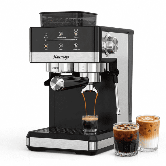 Hausmojo M5520 Espresso Machine with Grinder & Milk Frother , 20 Bar Semi-Automatic Cappuccino Latte Maker for Home