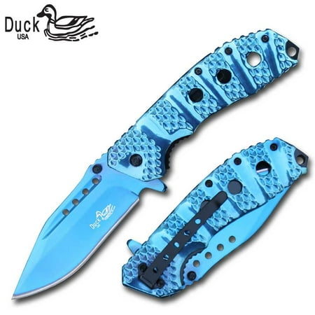 Metallic Blue Assisted Opening Tactical Knife with Drop Point