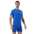thumbnail image 3 of CHICTRY Mens One-Piece Short Sleeve Swimming Jumpsuit Front Zipper Press Button Crotch Boxer Rompers Bodysuit Blue L, 3 of 7