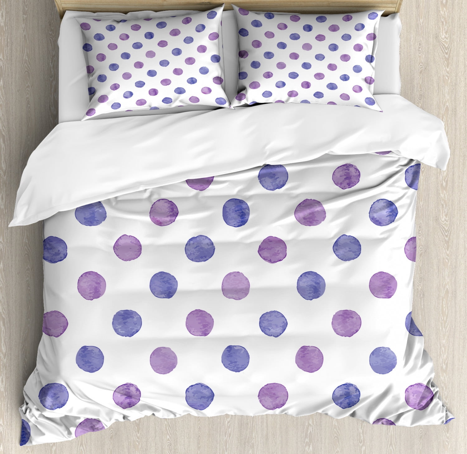 Purple White Lg Polka Dots 7 pc Comforter Sheet Set Twin XL Full Queen Bed Bag 