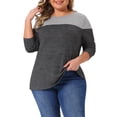 thumbnail image 1 of Blusa de mujer de talla grande Agnes Orinda, de punto, con cuello redondo, de manga larga, casual, suelta, en bloque de color 4X gris oscuro, 1 of 6