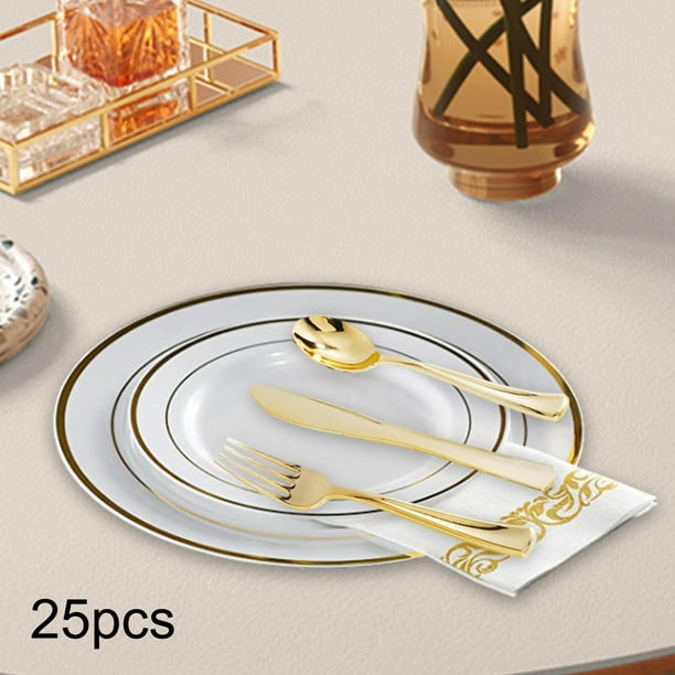Juego de vajilla,Juego de vajilla Platos desechables para invitados,Juego de vajilla desechable con cubiertos,Platos de cena Platos de postre Servilletas Juego de horquillas de 74 pulgadas