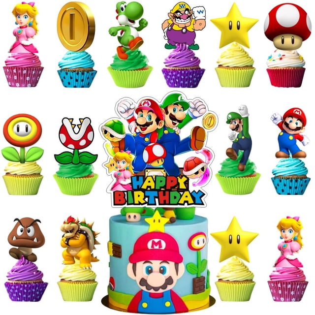 Decoraciones para pastel VAESCOL Mario, set de 25 piezas para cumpleaños