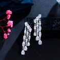 thumbnail image 5 of Classy 3 Lines CZ Long Drop Bridal Evening Wedding Earring White Gold Jewelry, 5 of 9